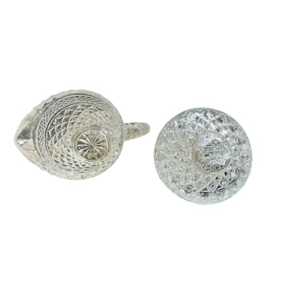 Anchor Hocking Wexford Crystal Clear Cut Glass Cream & Sugar Set Vintage - Picture 3 of 16